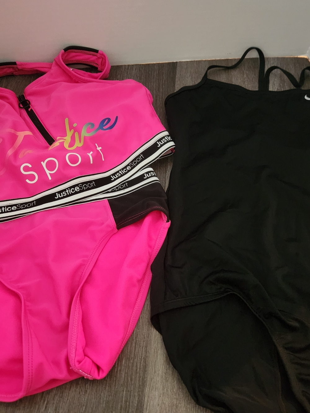 Justice And Nike Girls Neon Pink and Black Sport One-Piece And 2 Piece Swim Set